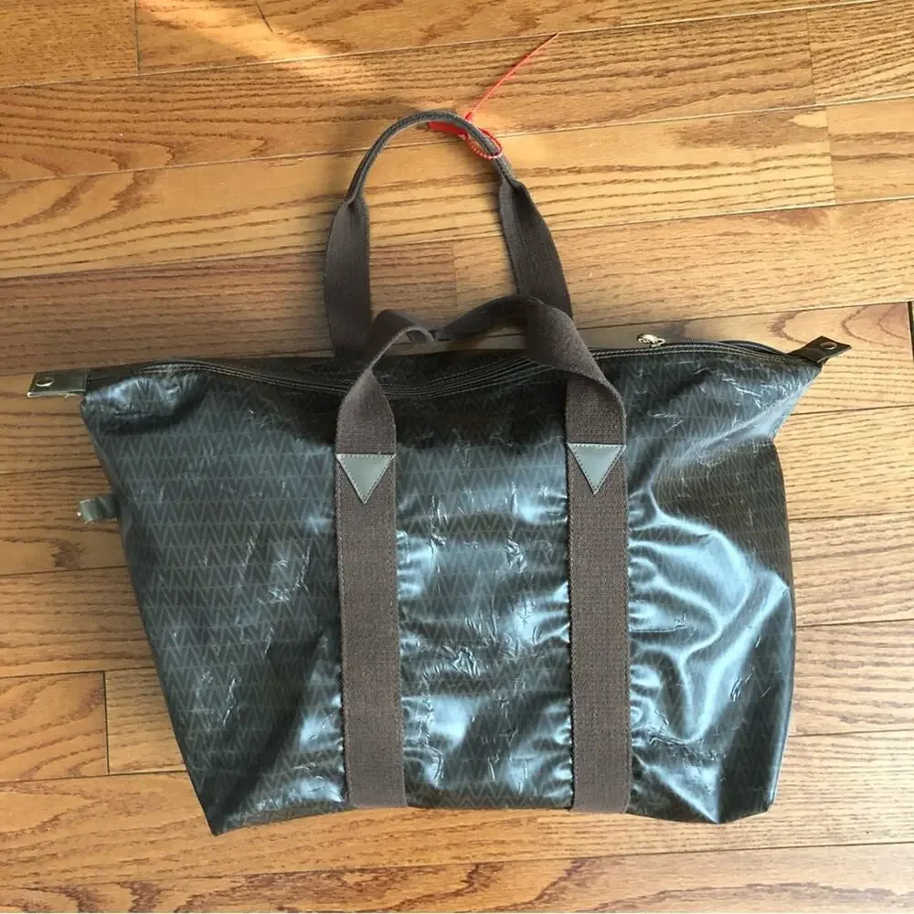 Valentino V Monogram Authentic Brown Coated Canvas Zip Tote Vintage travel bag